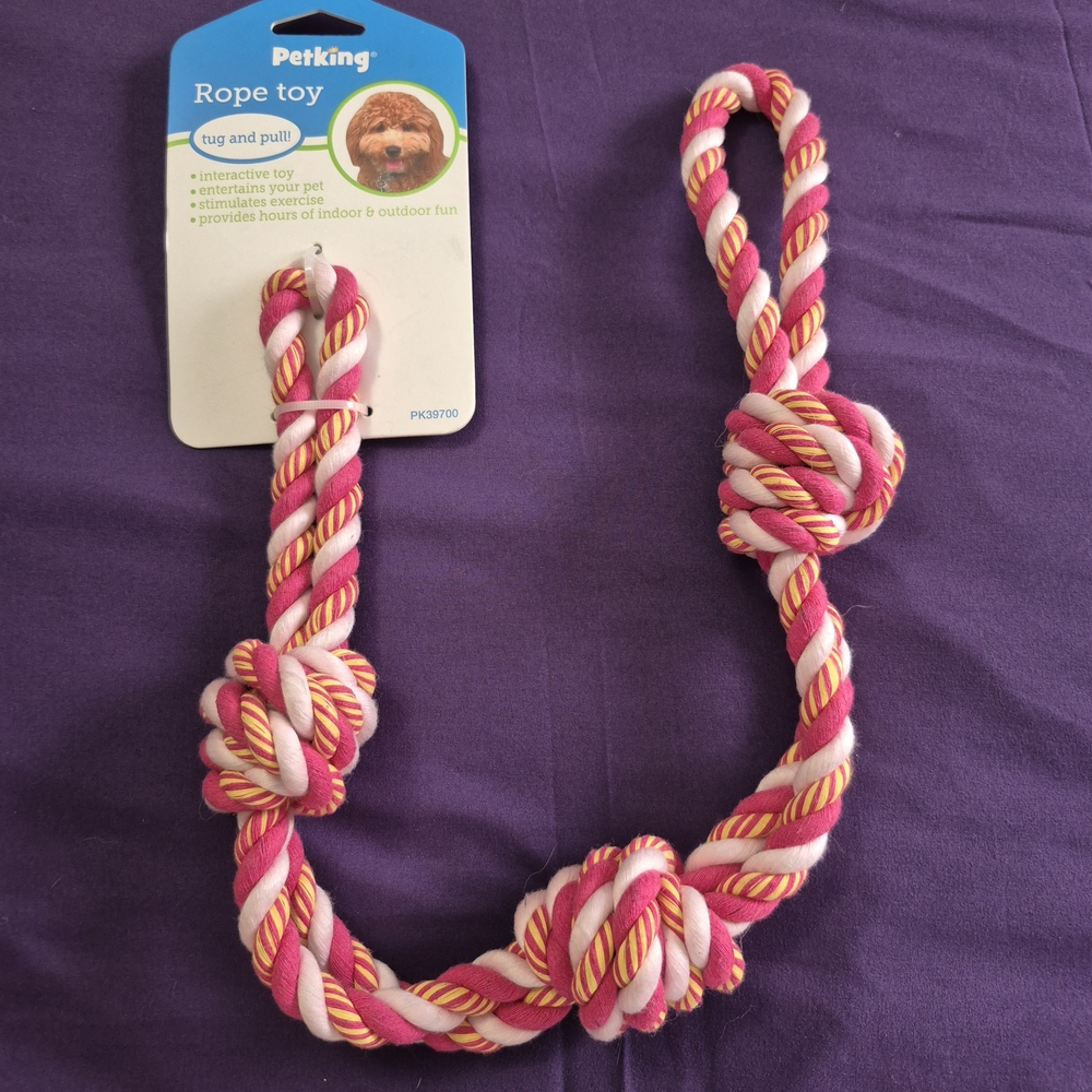 Pink & Yellow Dog Rope Knot Pull Tuggie Toy New